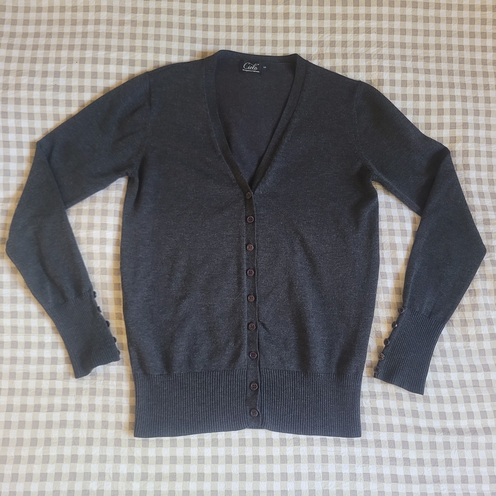 Dark Gray Button Up Cardigan Sweater Size Small